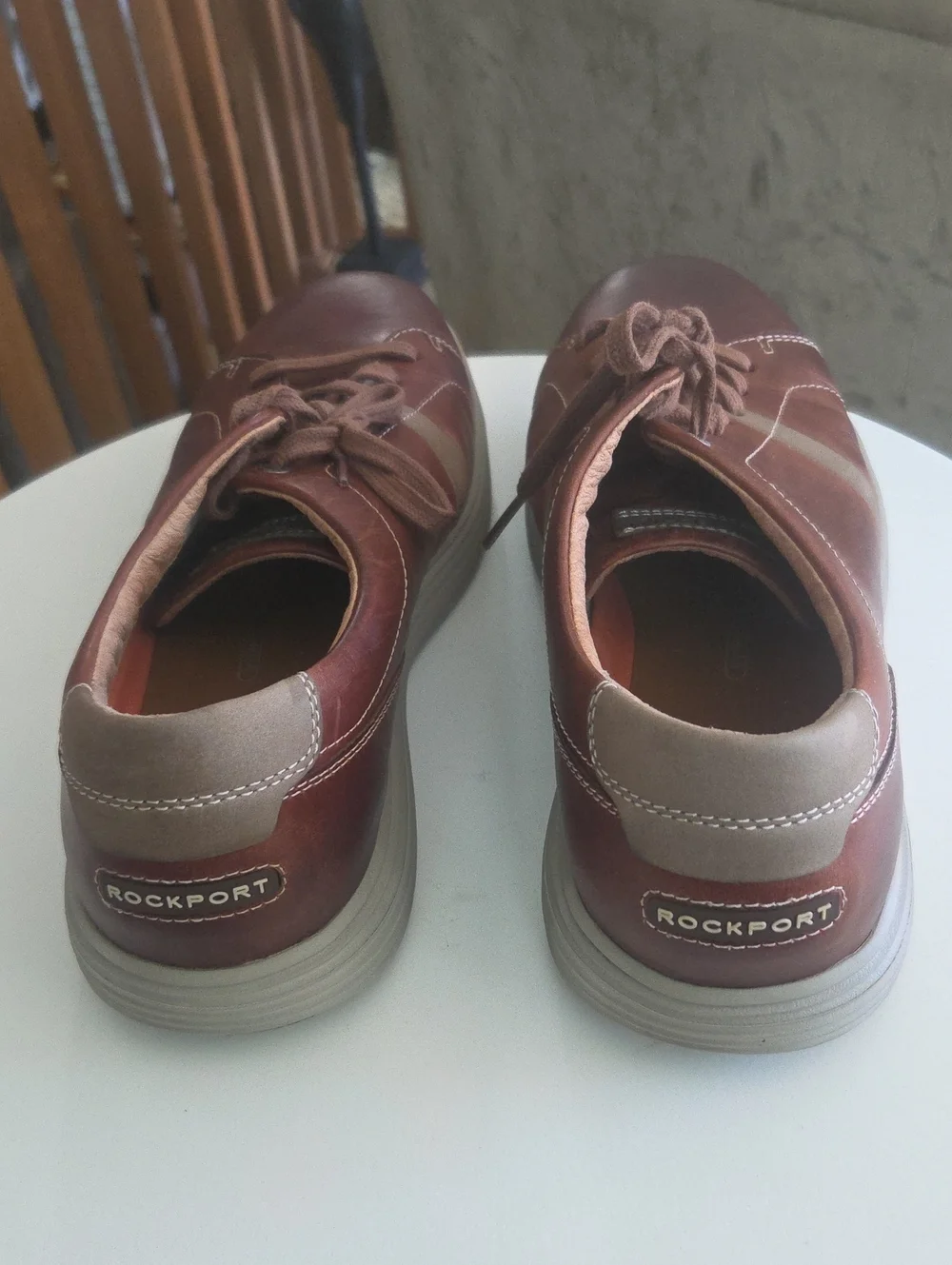 Rockport Brown Leather Lace-Up Slip-Ons with Tan Accent